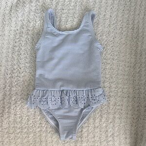 Primark Blue and White Striped Ruffle One-Piece Swimsuit